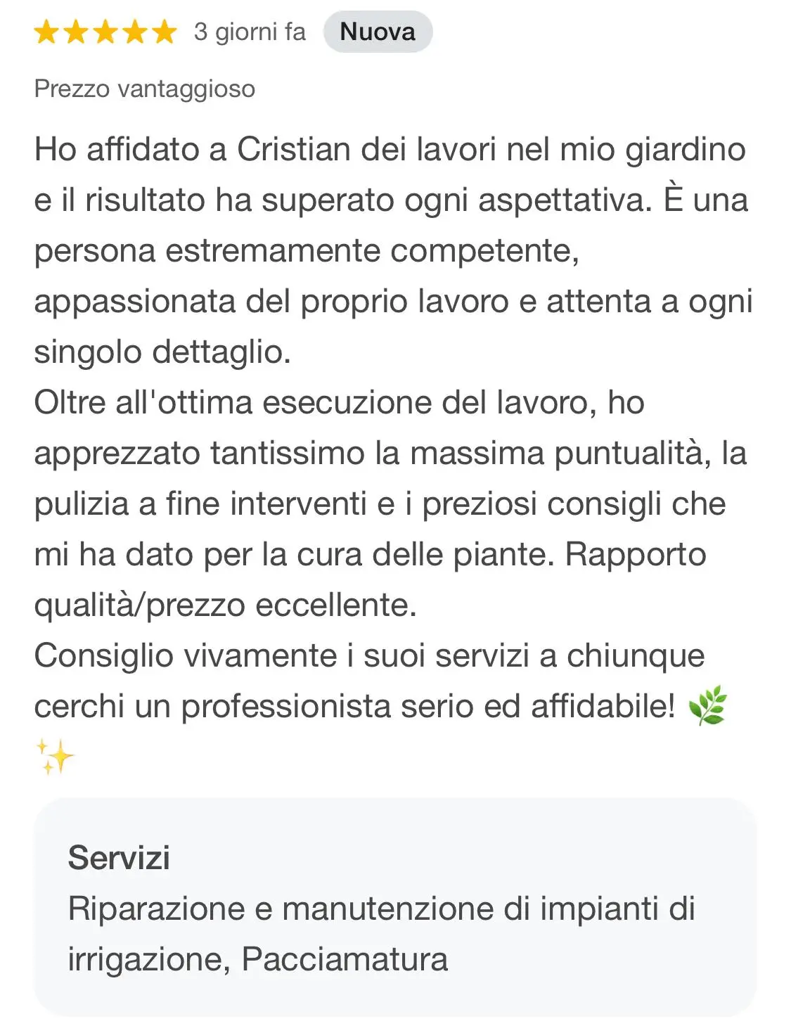Recensione da Google di L'aurora di Caldani Cristian