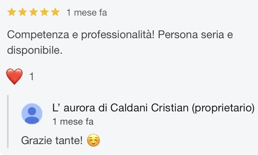 Recensione "Competenza e professionalità! Persona seria e disponibile